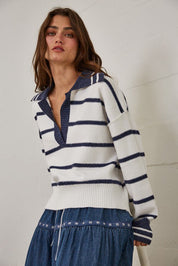 Smooth Sailing Striped Collared Sweater - Westly