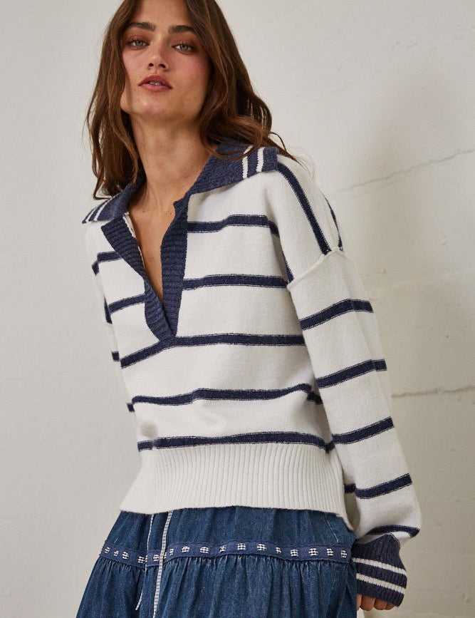 Smooth Sailing Striped Collared Sweater - Westly