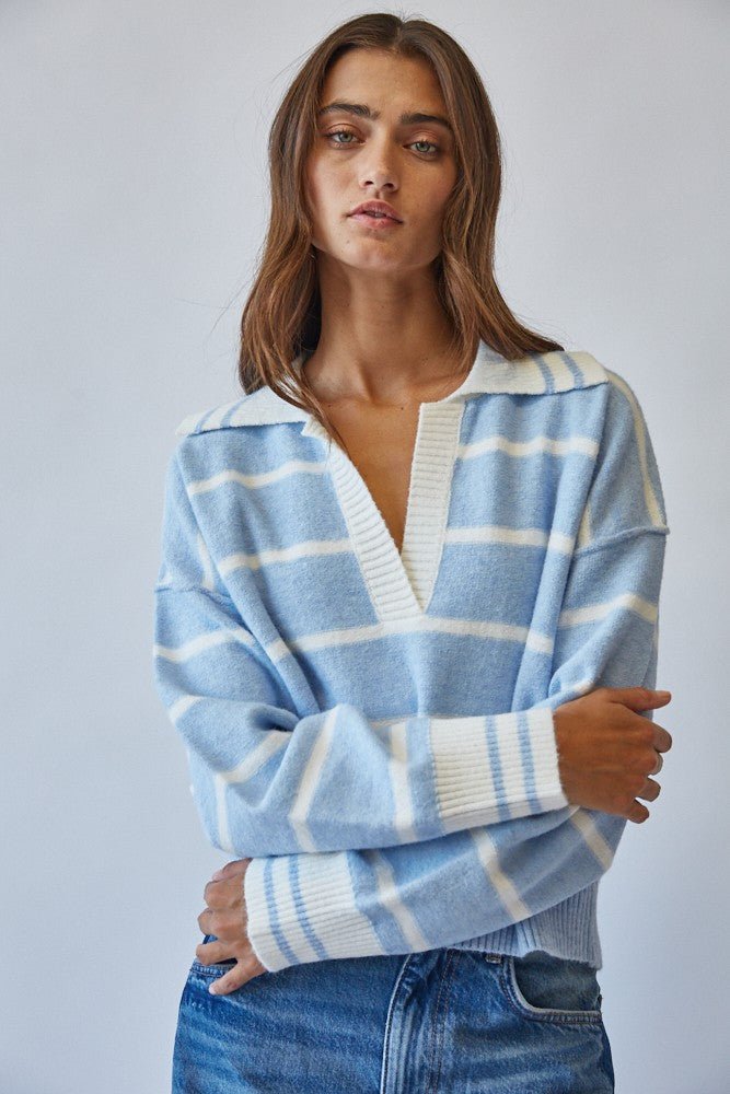 Smooth Sailing Striped Collared Sweater - Westly