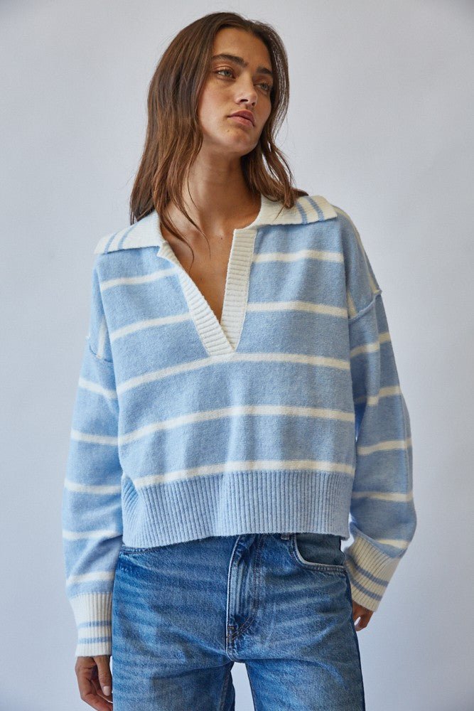 Smooth Sailing Striped Collared Sweater - Westly