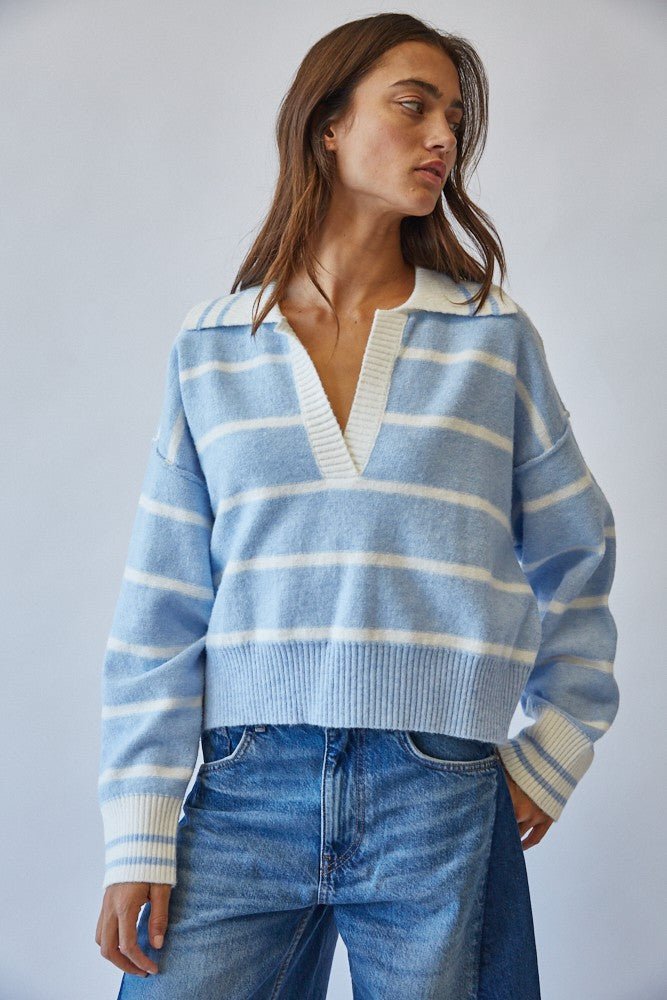 Smooth Sailing Striped Collared Sweater - Westly