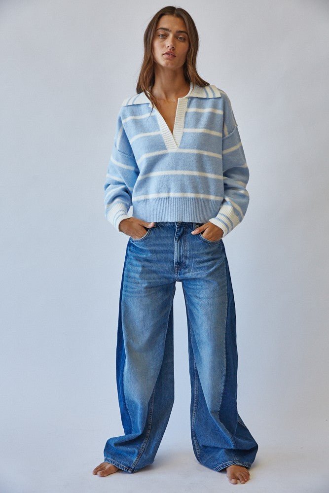 Smooth Sailing Striped Collared Sweater - Westly