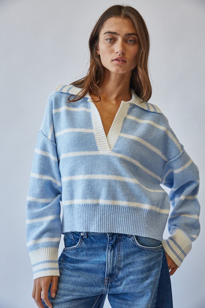 Smooth Sailing Striped Collared Sweater - Westly