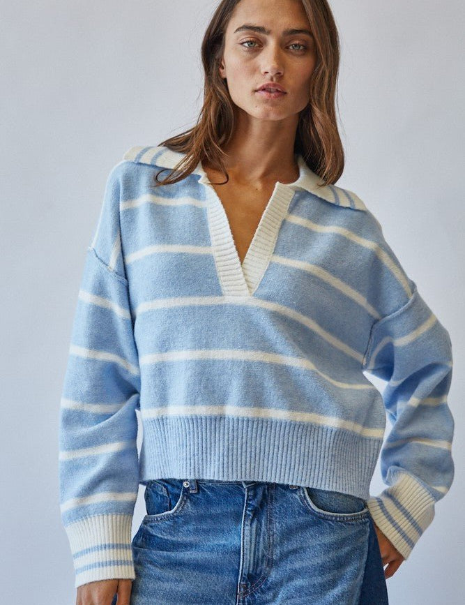Smooth Sailing Striped Collared Sweater - Westly