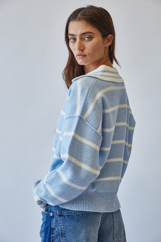 Smooth Sailing Striped Collared Sweater - Westly