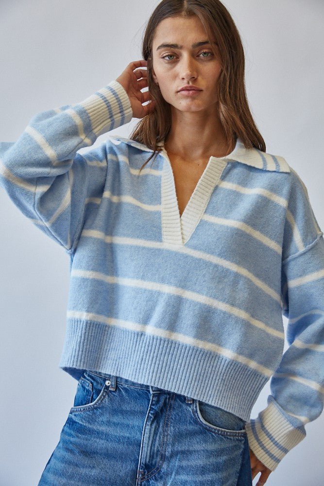 Smooth Sailing Striped Collared Sweater - Westly