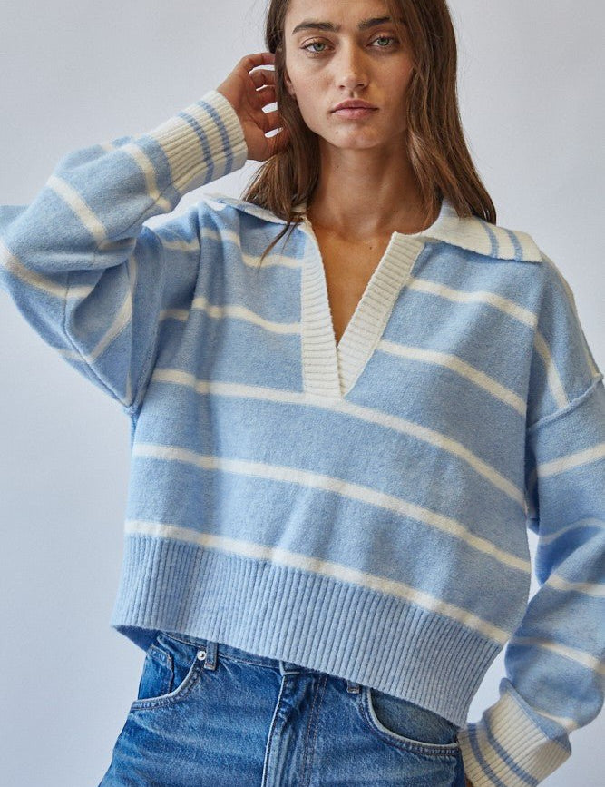 Smooth Sailing Striped Collared Sweater - Westly
