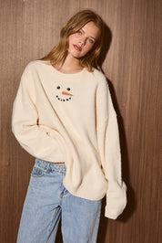 Snow Day Oversized Crew Neck Sweater in Cream - product photo 3