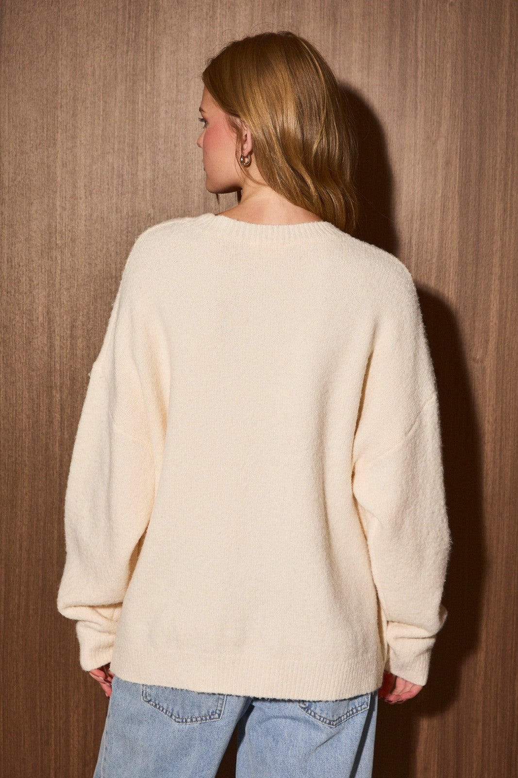 Snow Day Oversized Crew Neck Sweater in Cream - product photo 4