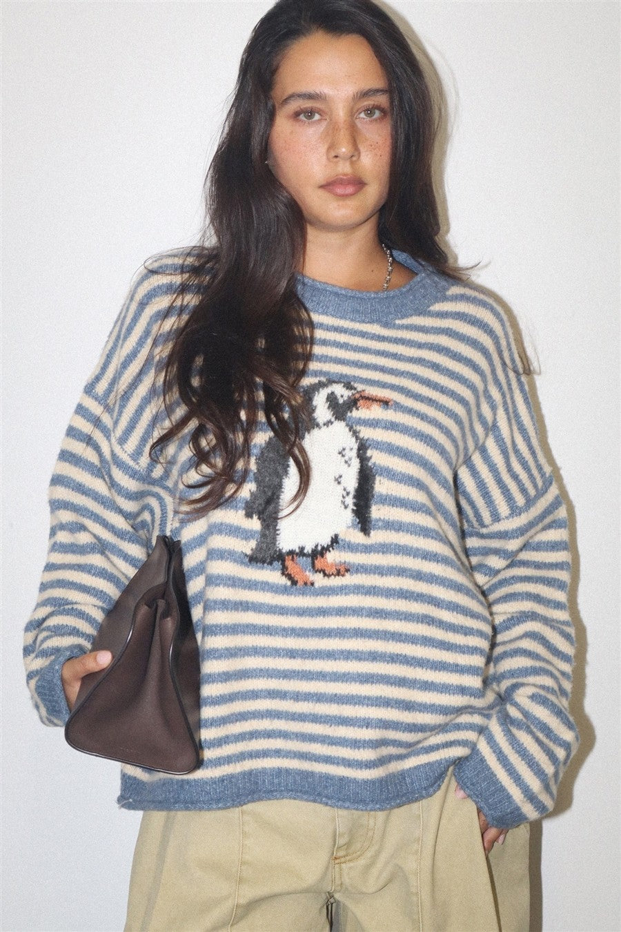 Snowbound Penguin Stripe Sweater - Butter Blue