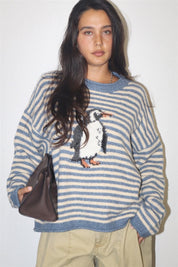 Snowbound Penguin Stripe Sweater - Butter Blue