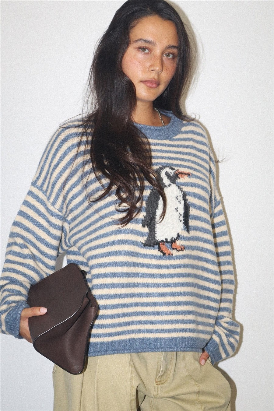 Snowbound Penguin Stripe Sweater - Butter Blue