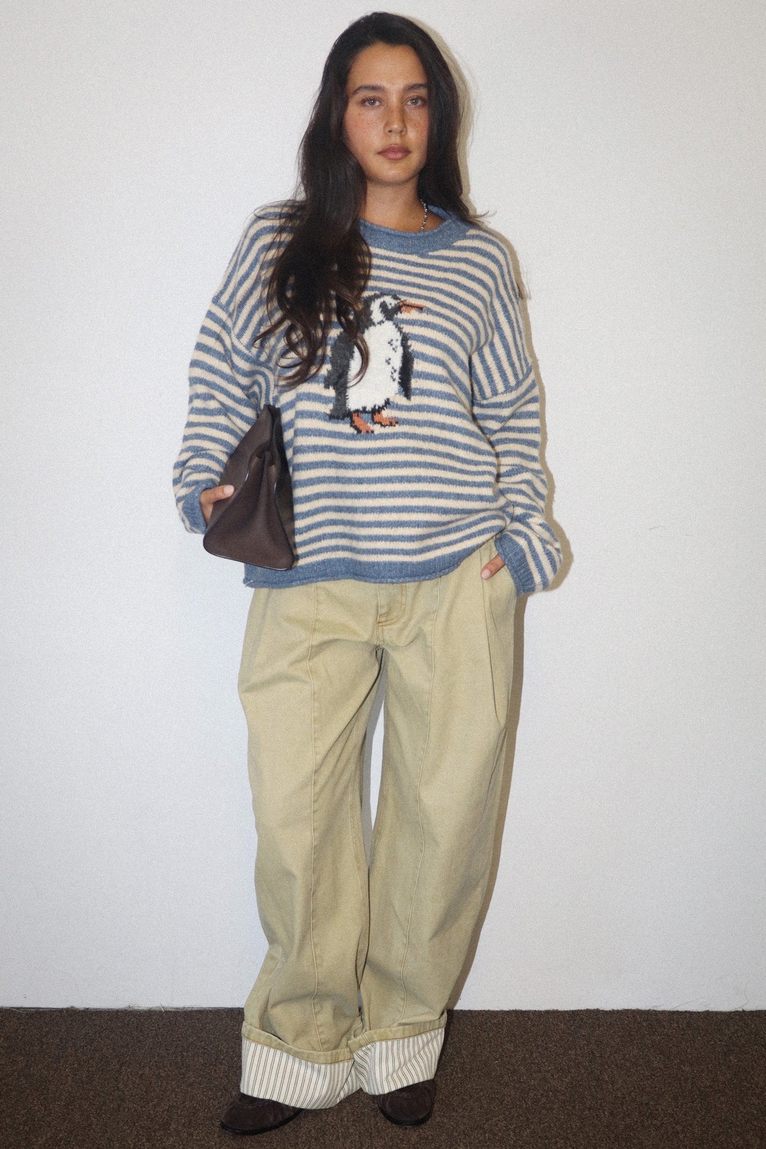 Snowbound Penguin Stripe Sweater - Butter Blue
