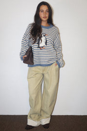 Snowbound Penguin Stripe Sweater - Butter Blue