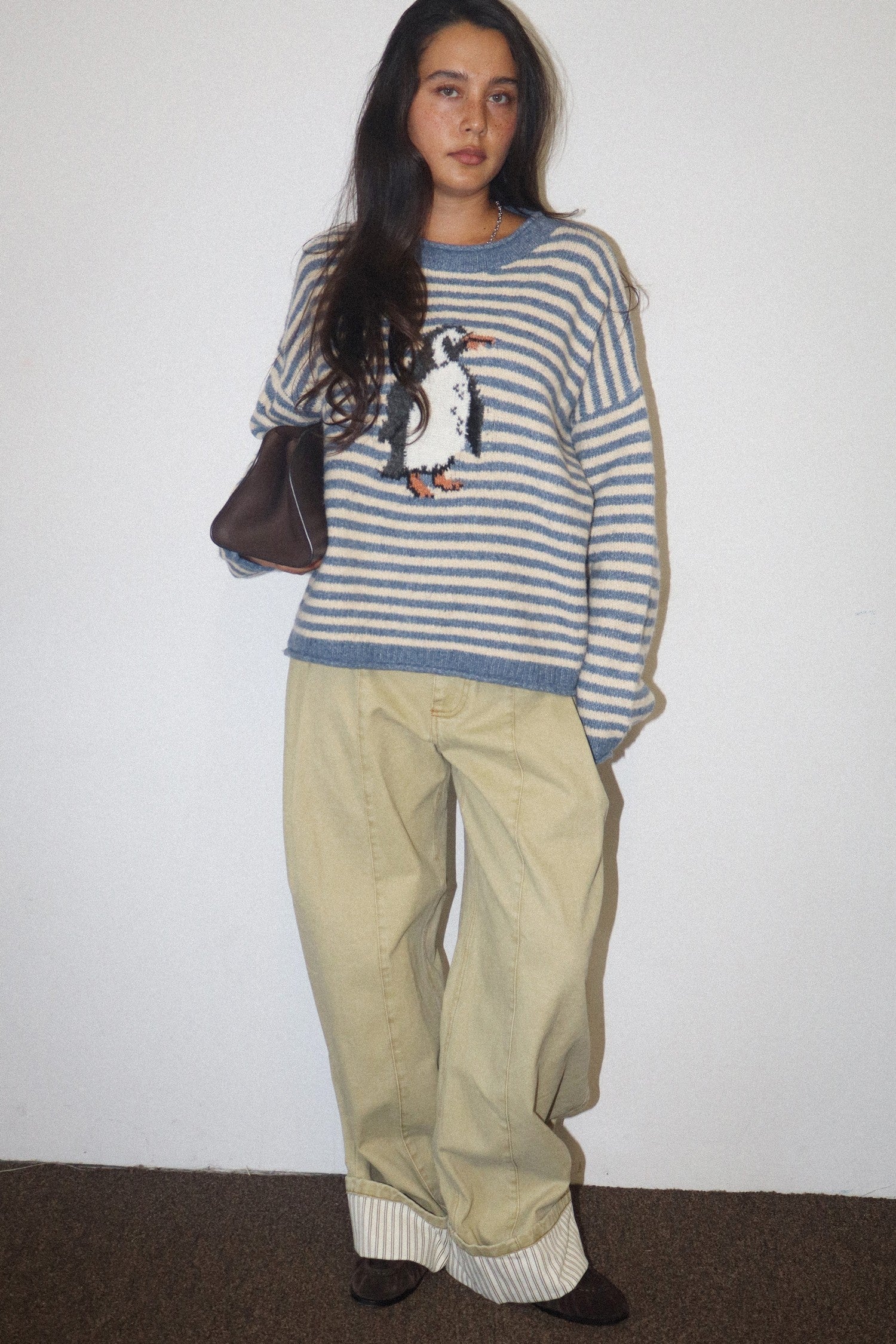 Snowbound Penguin Stripe Sweater - Butter Blue