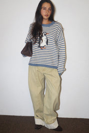 Snowbound Penguin Stripe Sweater - Butter Blue