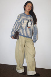 Snowbound Penguin Stripe Sweater - Butter Blue