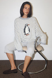Snowbound Penguin Stripe Sweater - Grey Cream