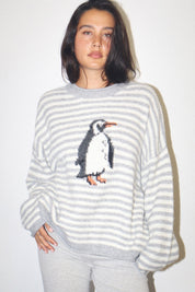 Snowbound Penguin Stripe Sweater - Grey Cream