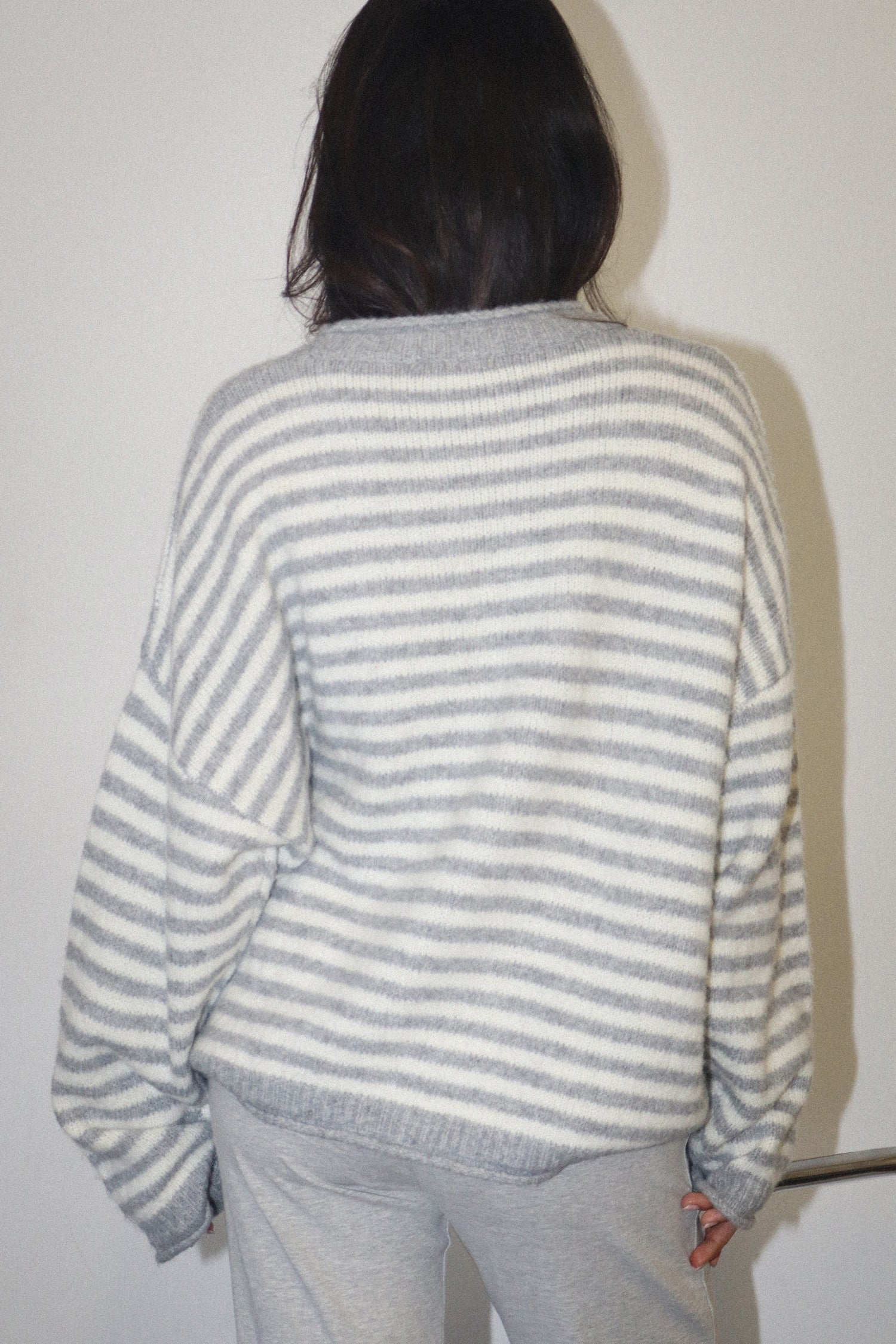 Snowbound Penguin Stripe Sweater - Grey Cream