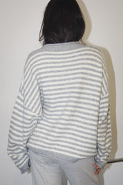 Snowbound Penguin Stripe Sweater - Grey Cream