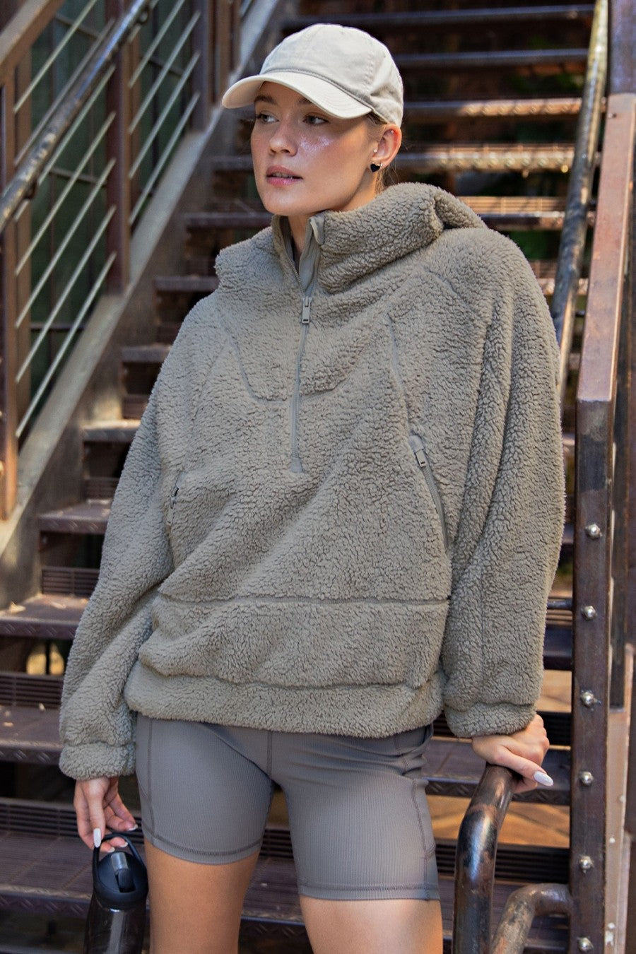 Snowpack Sherpa Quarter-Zip Hoodie in Stone Taupe, photo 1