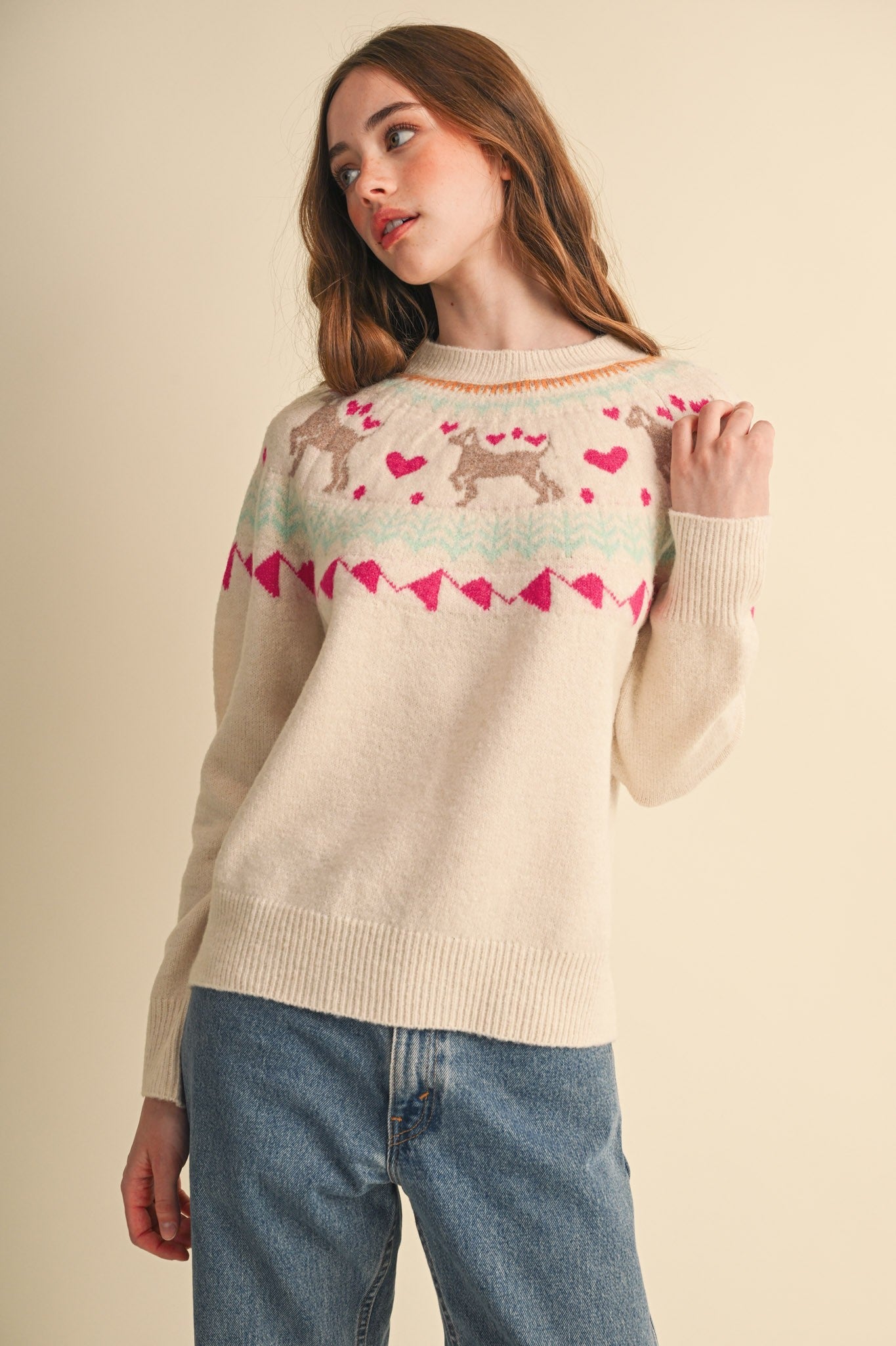 So Fetch Dog Motif Fair Isle Sweater - Westly