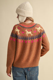 So Fetch Dog Motif Fair Isle Sweater - Westly