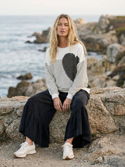 Sofie Pin Stripe Heart Patch Terry Pullover - Westly