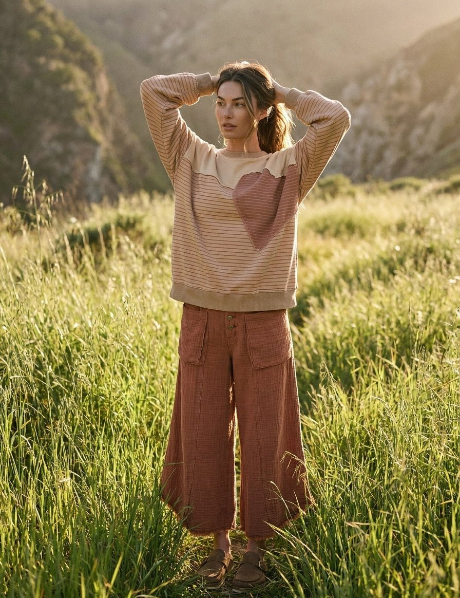 Sofie Pin Stripe Heart Patch Terry Pullover - Westly
