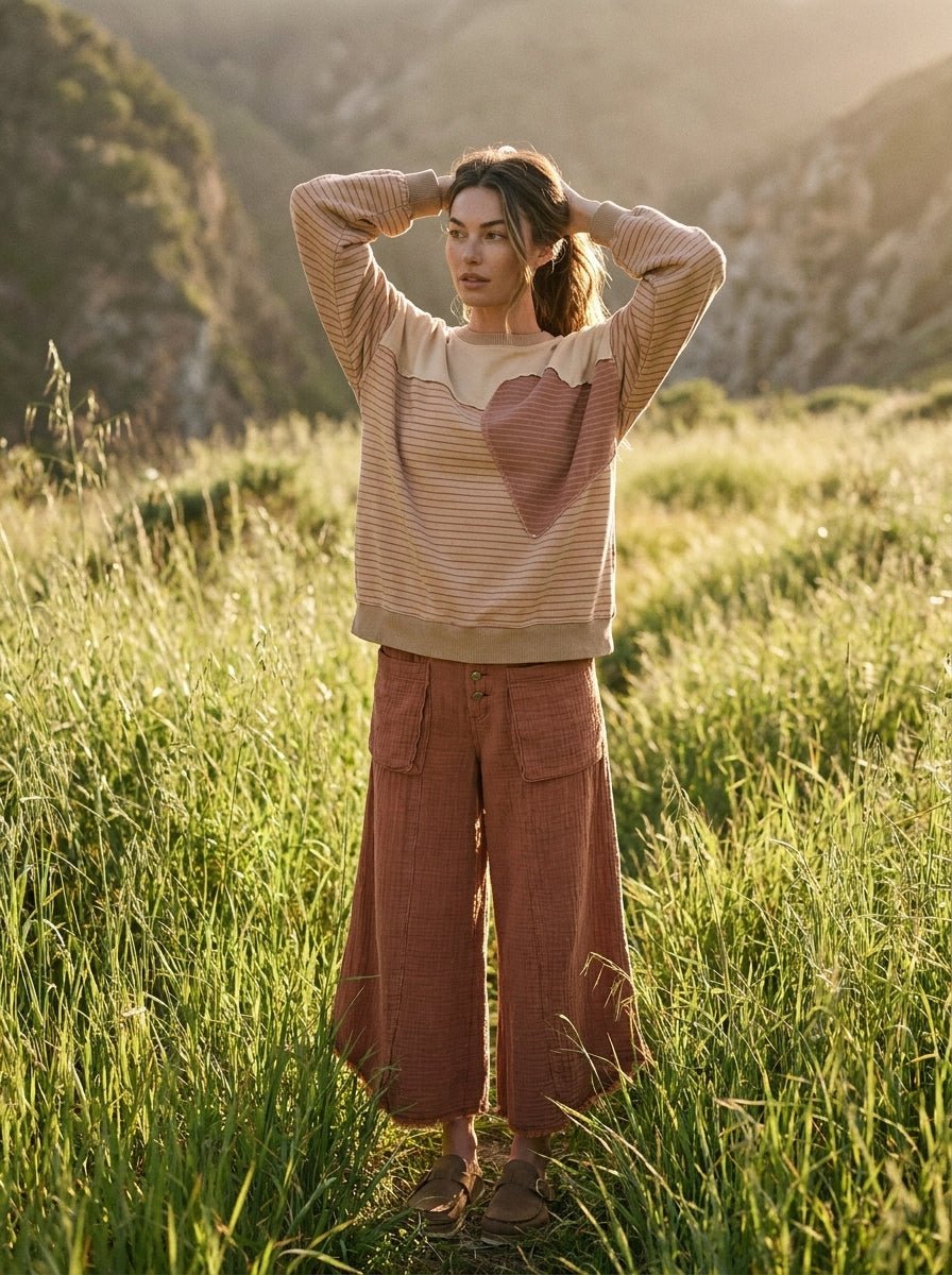 Sofie Pin Stripe Heart Patch Terry Pullover - Westly