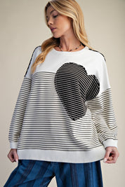 Sofie Pin Stripe Heart Patch Terry Pullover - Westly