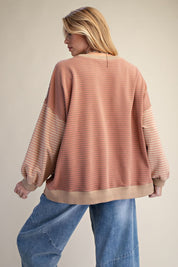 Sofie Pin Stripe Heart Patch Terry Pullover - Westly
