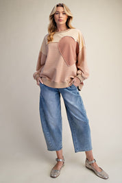 Sofie Pin Stripe Heart Patch Terry Pullover - Westly