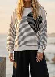 Sofie Pin Stripe Heart Patch Terry Pullover - Westly