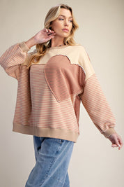 Sofie Pin Stripe Heart Patch Terry Pullover - Westly