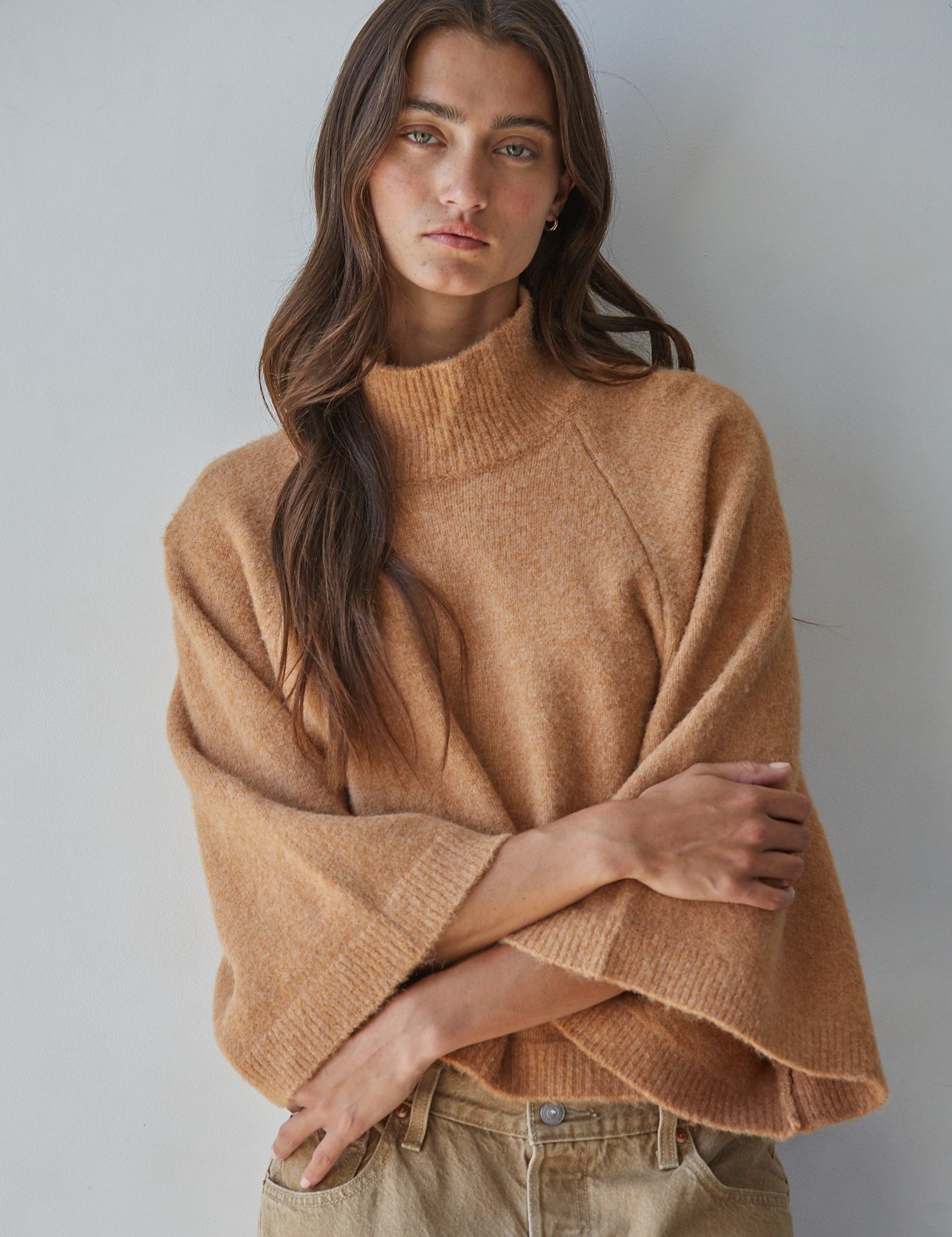 Soft Outline Wide Sleeve Turtleneck in Camel - product photo 1