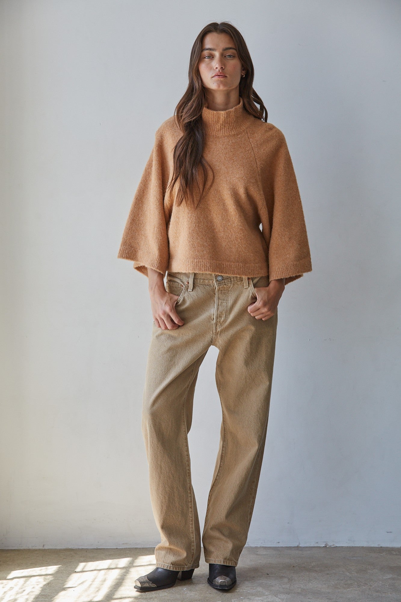 Soft Outline Wide Sleeve Turtleneck in Camel - product photo 2