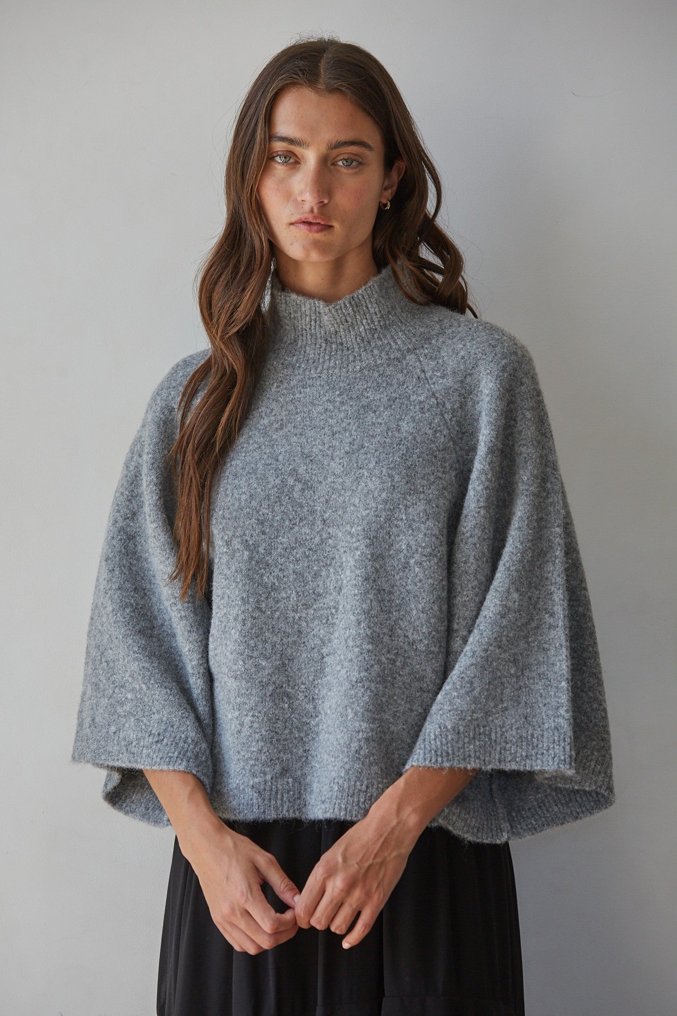 Soft Outline Wide Sleeve Turtleneck in Heather Grey - product photo 1