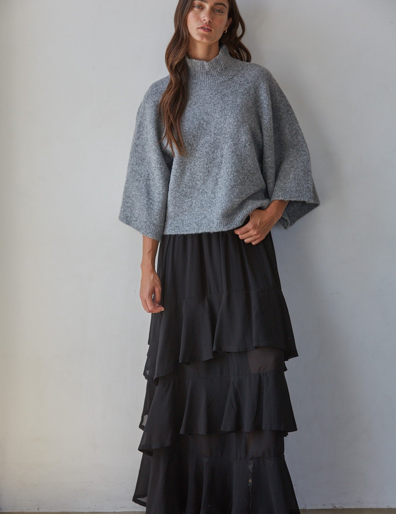 Soft Outline Wide Sleeve Turtleneck in Heather Grey - product photo 2