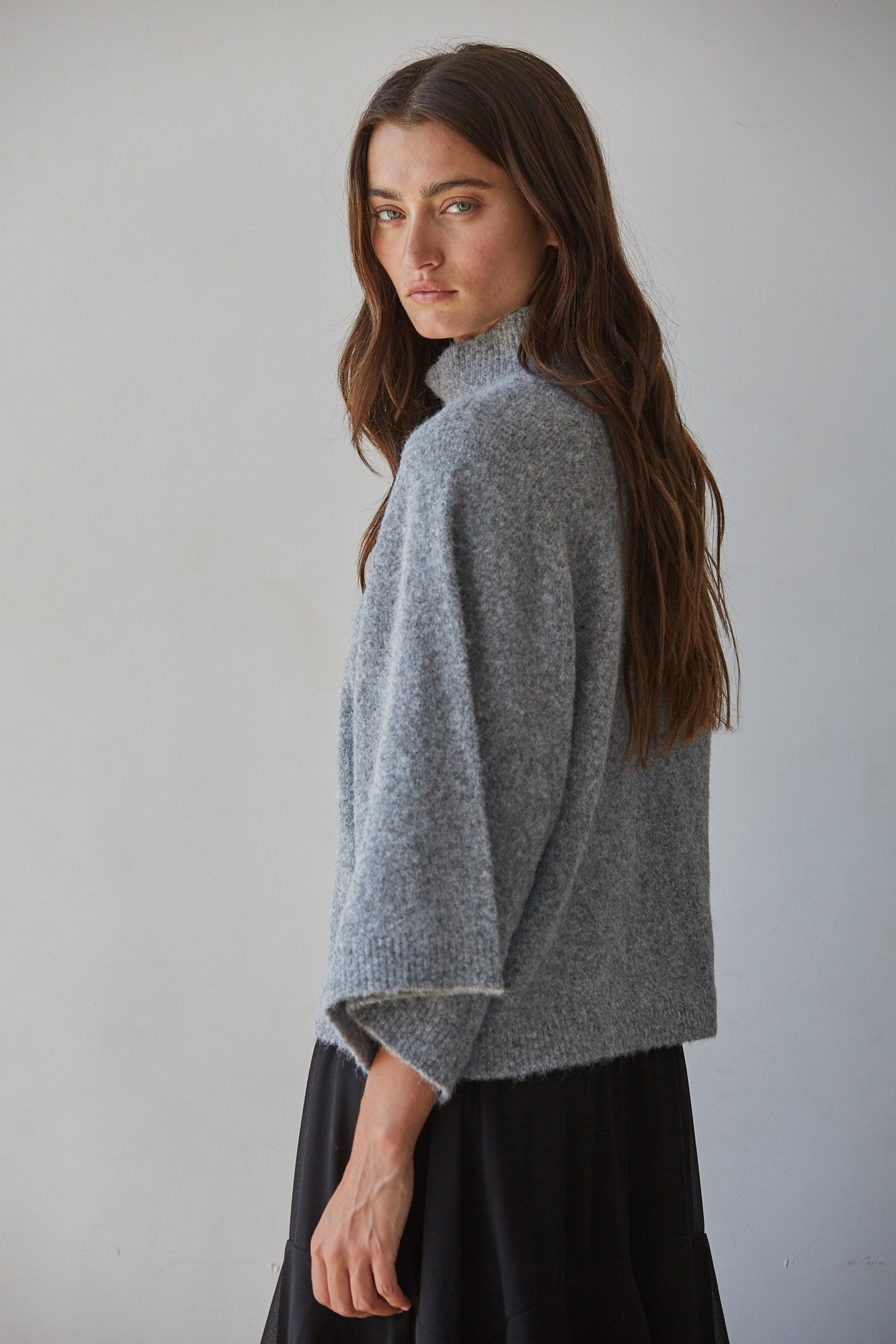 Soft Outline Wide Sleeve Turtleneck in Heather Grey - product photo 3