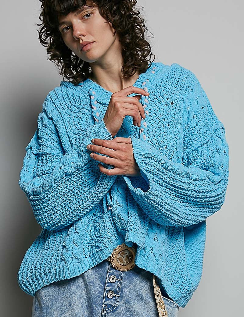 Soft Spot V-Neck Hooded Chenille Sweater - Westly