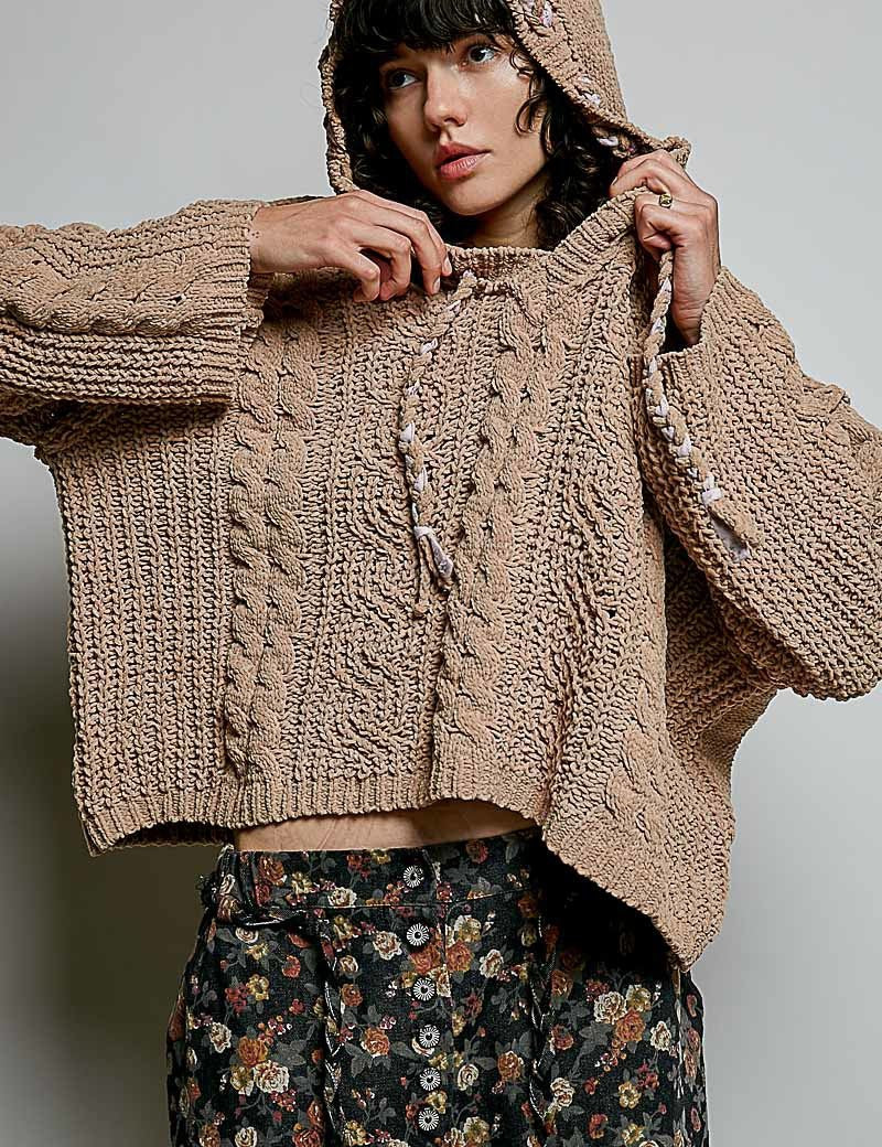 Soft Spot V-Neck Hooded Chenille Sweater - Westly