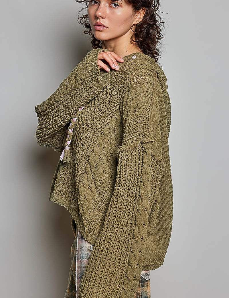 Soft Spot V-Neck Hooded Chenille Sweater - Westly