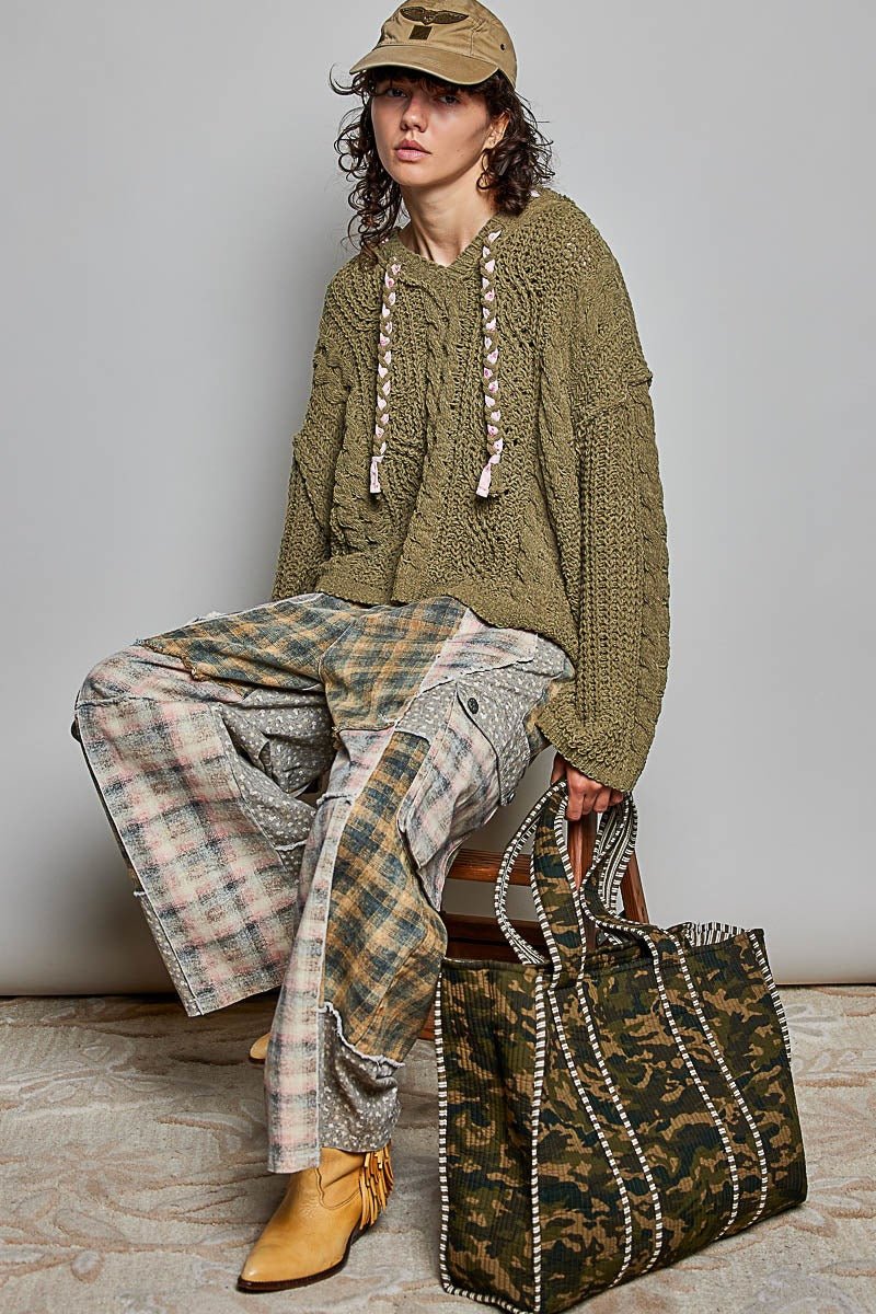 Soft Spot V-Neck Hooded Chenille Sweater - Westly