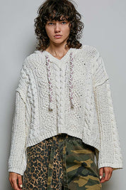 Soft Spot V-Neck Hooded Chenille Sweater - Westly