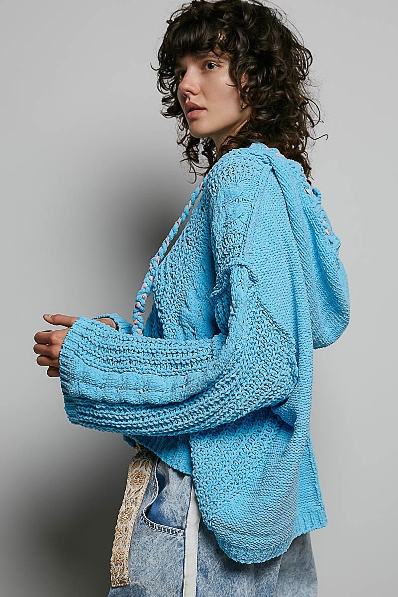 Soft Spot V-Neck Hooded Chenille Sweater - Westly