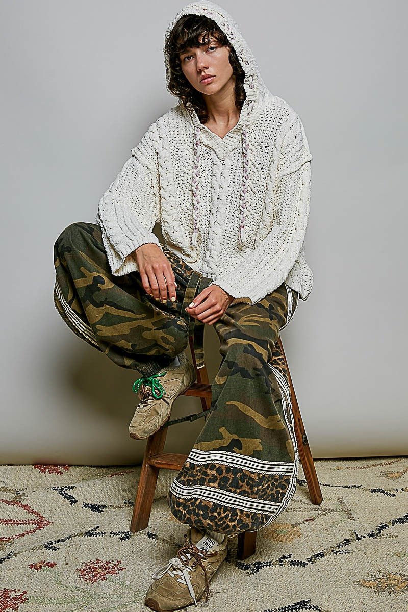 Soft Spot V-Neck Hooded Chenille Sweater - Westly