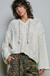 Soft Spot V-Neck Hooded Chenille Sweater - Westly