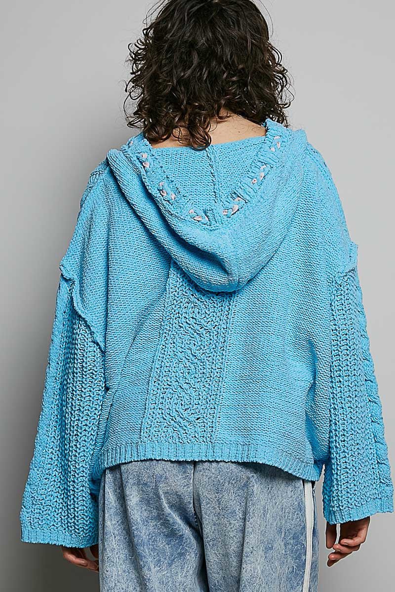Soft Spot V-Neck Hooded Chenille Sweater - Westly
